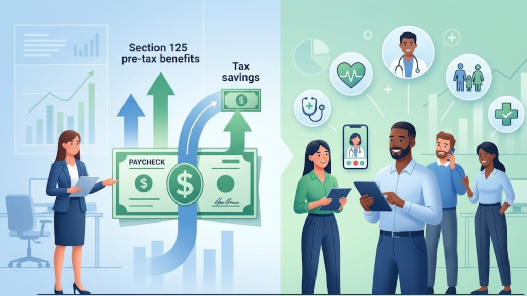 Split illustration of tax savings and employee healthcare
